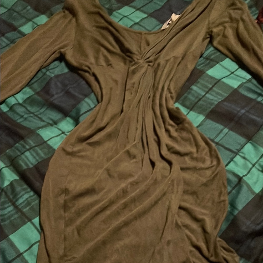 Chic Long Sleeve Olive Dress